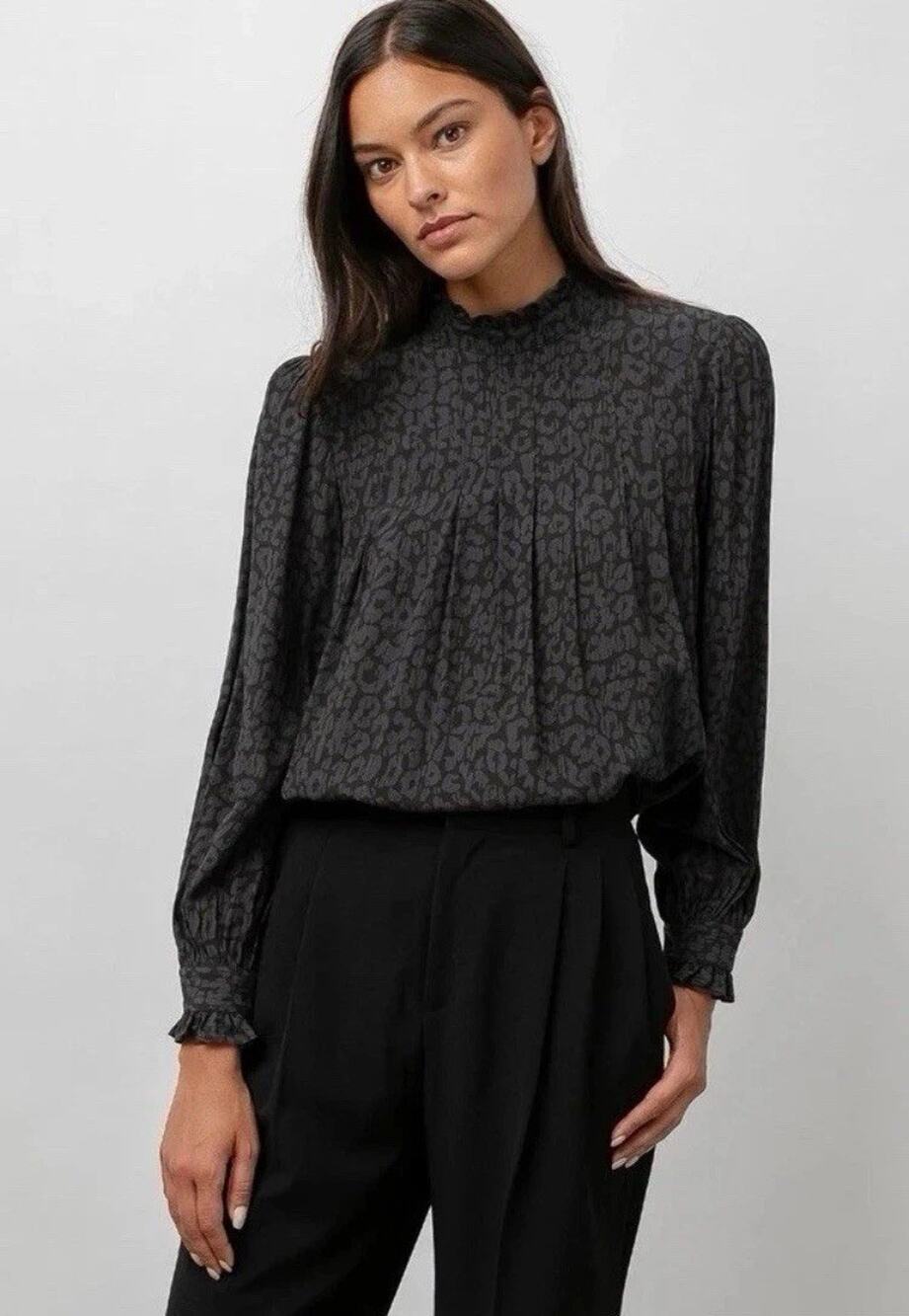 RAILS Women’s Ariana Blouse In Charcoal Batik Cheetah-Size X-Small